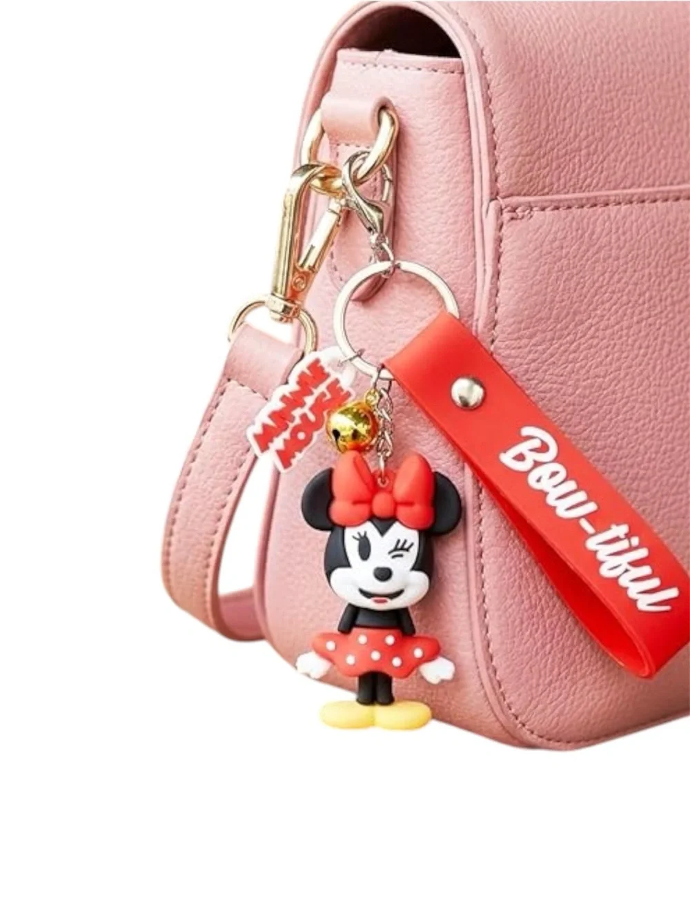 Disney Minnie Mouse 3D Keychain Wristlet Lanyard Bag Charm + 25 Stickers